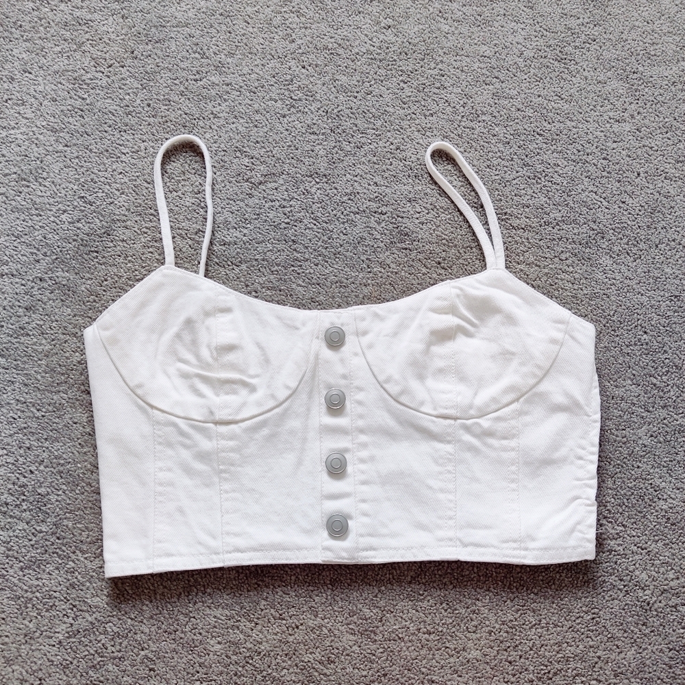 Women's White Button-Up Bustier Top - Moon River - Size Medium Western Bohemian
